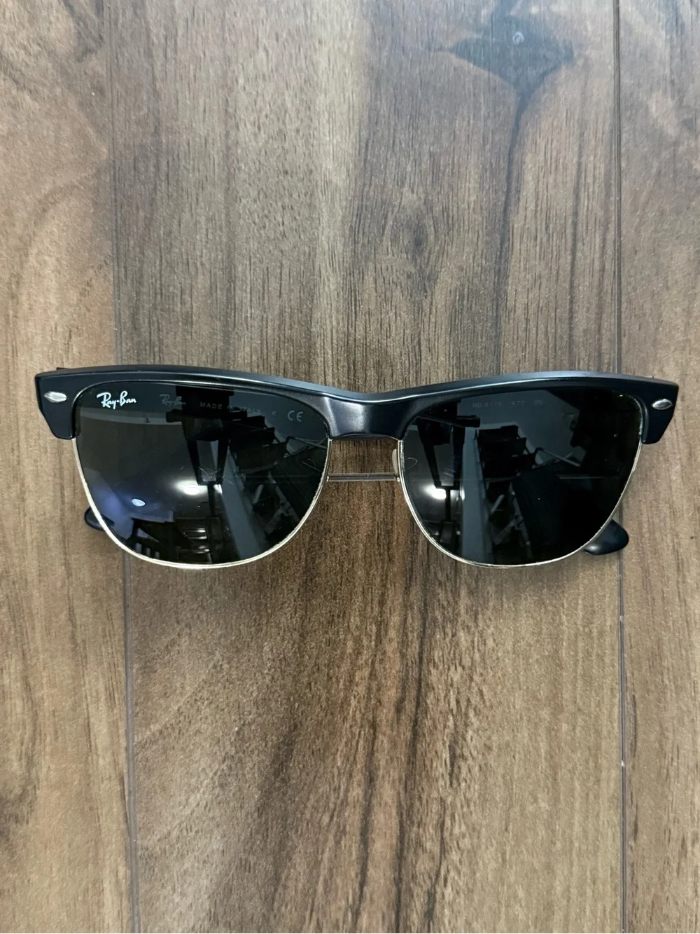 Ray-Ban Black and Gold Clubmaster Style Sunglasses with Case
